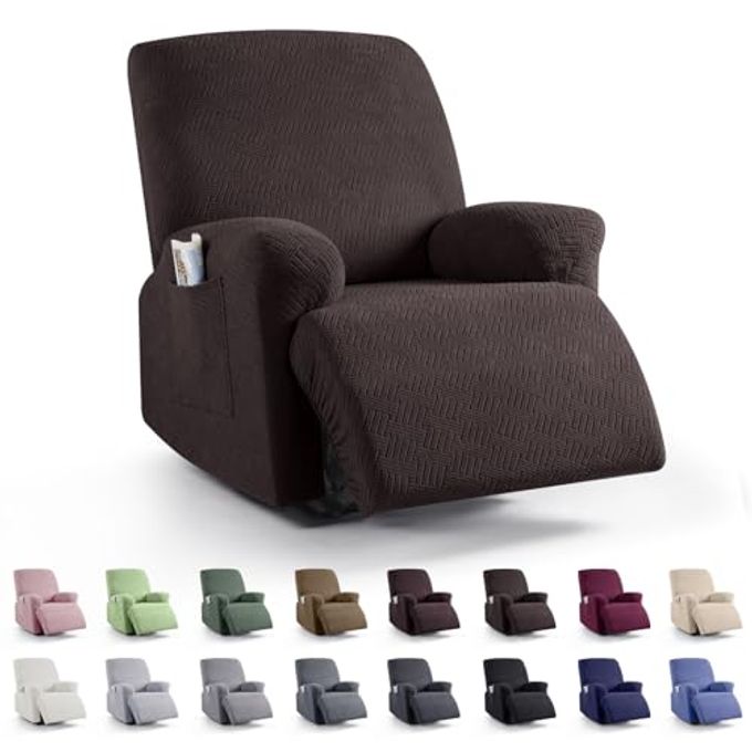 KinCam Recliner Covers, Stretch Reclining Chair Covers, Recliner Sofa Slipcovers Stripe Jacquard Recliner Couch Covers Furniture Protector Covers for Pet Kid (1 Seater, Chocolate) - Image 4