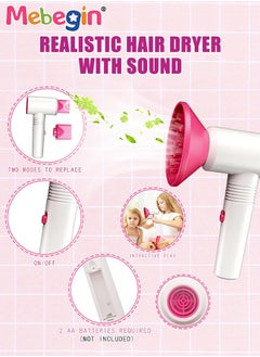 MEBEGIN 43PCS Beauty Salon Set with Realistic Hairdryer, Straightener, Mirror, Scissors and Other Styling Accessories, Girls Hair Salon Kit with Portable Travel Case, Complete Stylist Set for Girls, Play House Toys, Ideal Gift for Girls  - Image 5