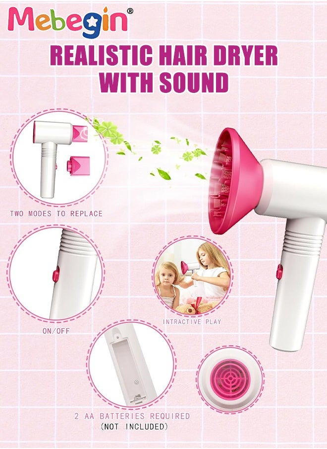 MEBEGIN 43PCS Beauty Salon Set with Realistic Hairdryer, Straightener, Mirror, Scissors and Other Styling Accessories, Girls Hair Salon Kit with Portable Travel Case, Complete Stylist Set for Girls, Play House Toys, Ideal Gift for Girls  - Image 5