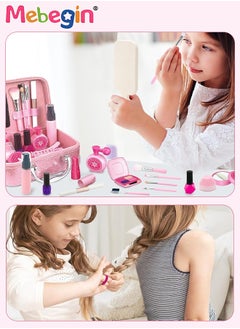 MEBEGIN 43PCS Beauty Salon Set with Realistic Hairdryer, Straightener, Mirror, Scissors and Other Styling Accessories, Girls Hair Salon Kit with Portable Travel Case, Complete Stylist Set for Girls, Play House Toys, Ideal Gift for Girls  - Image 2