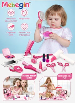 MEBEGIN 43PCS Beauty Salon Set with Realistic Hairdryer, Straightener, Mirror, Scissors and Other Styling Accessories, Girls Hair Salon Kit with Portable Travel Case, Complete Stylist Set for Girls, Play House Toys, Ideal Gift for Girls  - Image 4