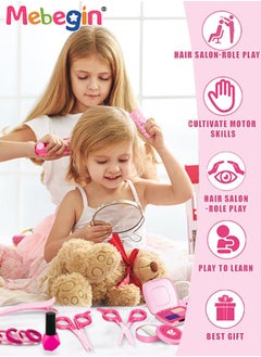 MEBEGIN 43PCS Beauty Salon Set with Realistic Hairdryer, Straightener, Mirror, Scissors and Other Styling Accessories, Girls Hair Salon Kit with Portable Travel Case, Complete Stylist Set for Girls, Play House Toys, Ideal Gift for Girls  - Image 3