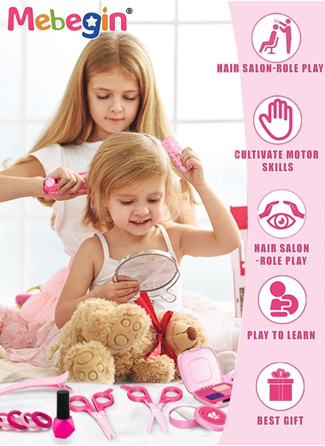 MEBEGIN 43PCS Beauty Salon Set with Realistic Hairdryer, Straightener, Mirror, Scissors and Other Styling Accessories, Girls Hair Salon Kit with Portable Travel Case, Complete Stylist Set for Girls, Play House Toys, Ideal Gift for Girls  - Image 3