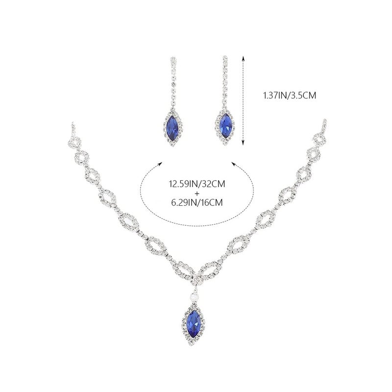 Unicra Silver Bride Wedding Jewelry Sets Blue Crystal Bridal Necklace Earrings Set Rhinestone Prom Costume Jewelry Set Choker Necklace for Women and Brides - Image 5