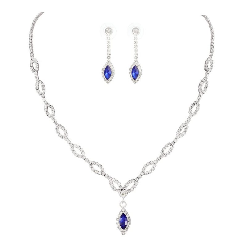 Unicra Silver Bride Wedding Jewelry Sets Blue Crystal Bridal Necklace Earrings Set Rhinestone Prom Costume Jewelry Set Choker Necklace for Women and Brides - Image 1