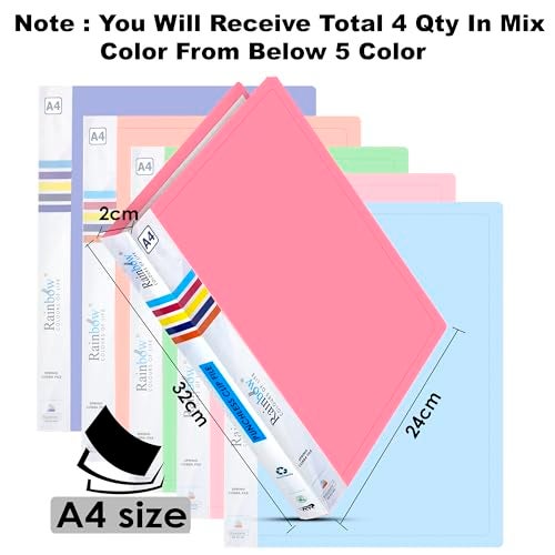 Shuban 4 Pcs Durable Plastic Punchless Clip File with Transparent Pocket for Office and Home, Ideal for A4 Size Paper/Document - (Assorted Color) - Image 2