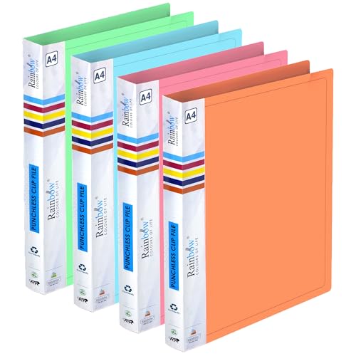 Shuban 4 Pcs Durable Plastic Punchless Clip File with Transparent Pocket for Office and Home, Ideal for A4 Size Paper/Document - (Assorted Color) - Image 1