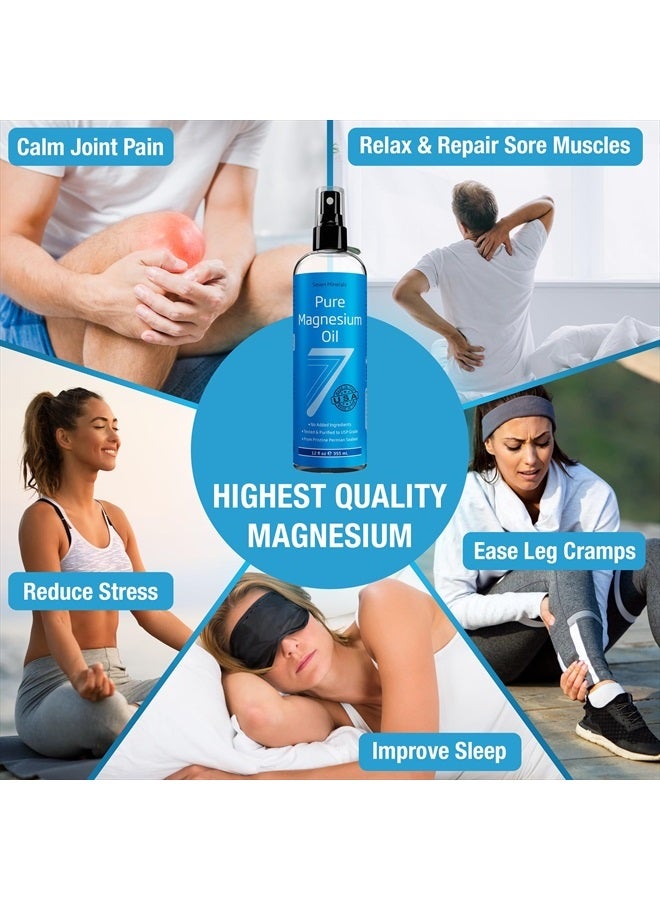 Seven Minerals Pure Magnesium Oil Spray - Big 12 fl oz - Lasts 9 Months, USP Grade No Unhealthy Trace Minerals - From Ancient Underground Permian Seabed in USA, Free eBook Included - Image 2