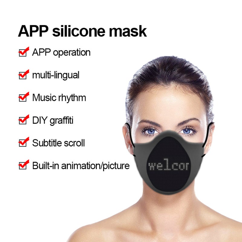 Soft Comfortable Silicone LED Face Mask DIY Programmable Message Display Mask with BT Connection APP Control for Halloween Cosplay Party Fun Performances Clubs Sports Bars - Image 5
