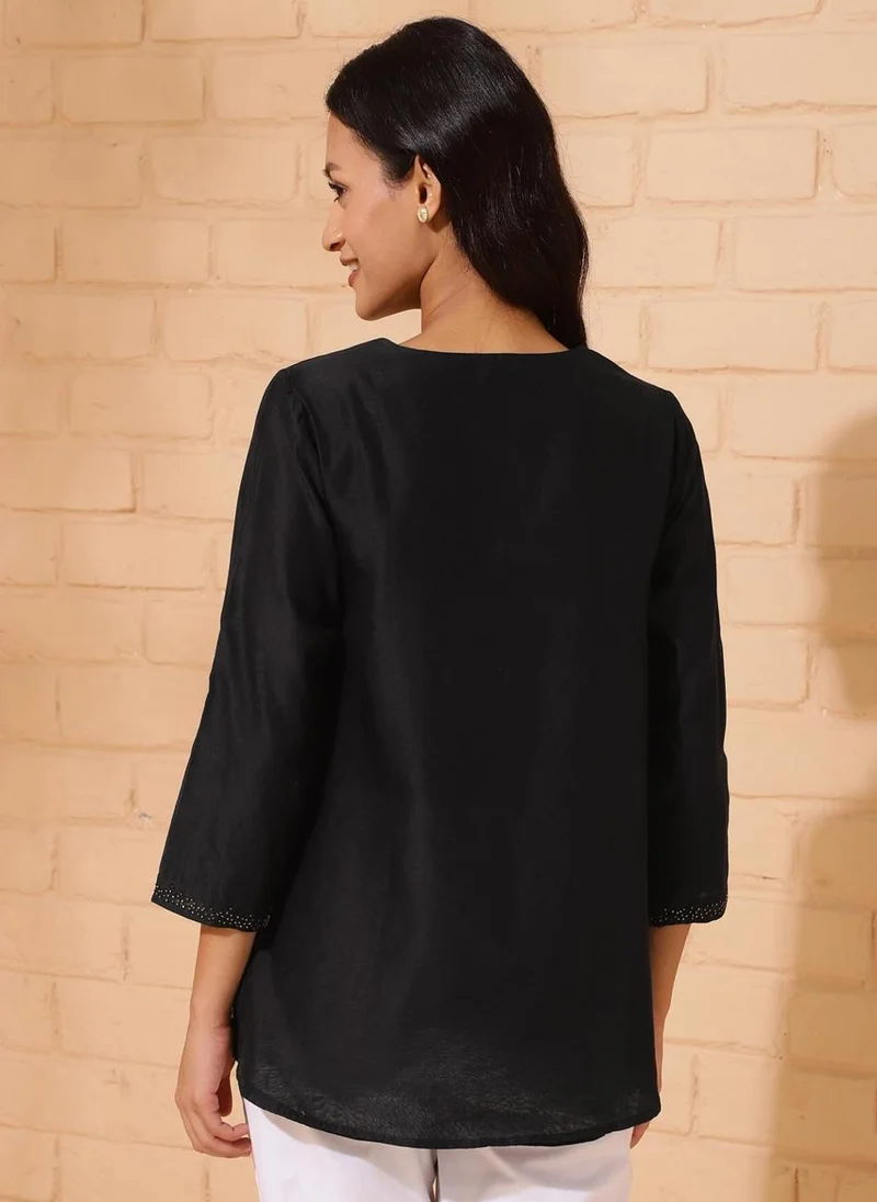 Fabindia Black Cotton Silk Woven Tunic