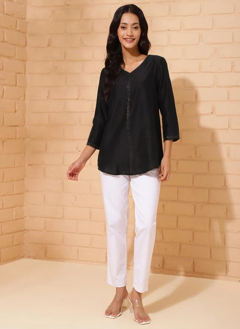 Fabindia Black Cotton Silk Woven Tunic