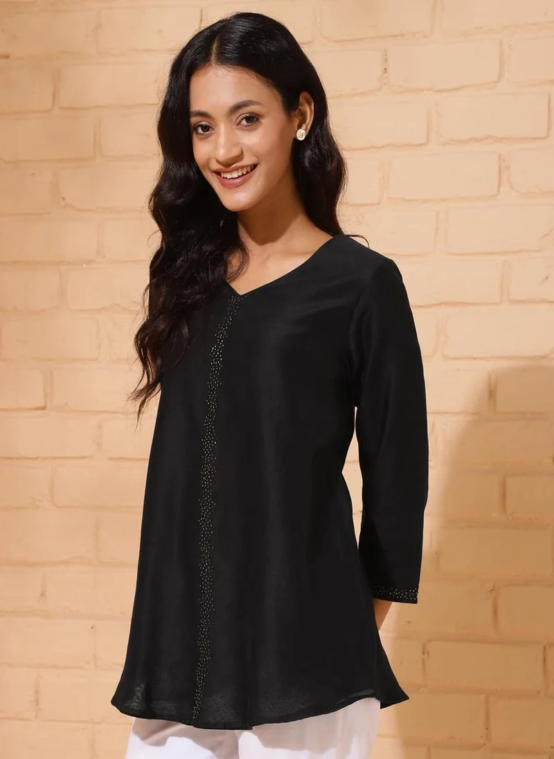 Fabindia Black Cotton Silk Woven Tunic