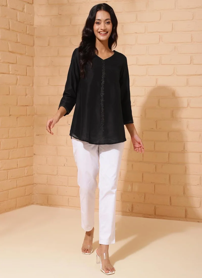 Fabindia Black Cotton Silk Woven Tunic