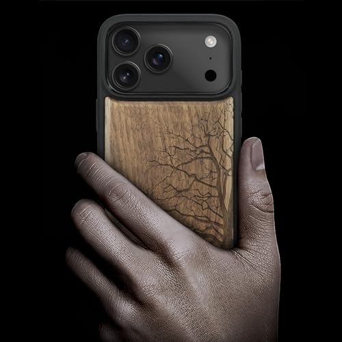 Carveit Magnetic Wooden Case for iPhone 17 Pro Max Case, Wood Artisan Engraved & Black Soft TPU Shockproof Cover, Compatible with MagSafe Wireless Chargers (The Bare Tree) Walnut - Image 2