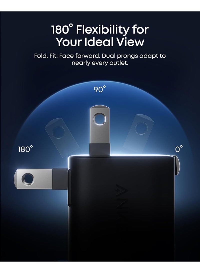 شاحن أنكر نانو 45 واط من نيتريد الغاليوم مع شاشة، شاحن نوع C سريع الشحن، نظام تحكم ذكي في درجة الحرارة، قابس قابل للطي لهاتف سامسونج جالاكسي S26 ألترا/S25، آيفون 17/16، ماك بوك - أسود - Image 3