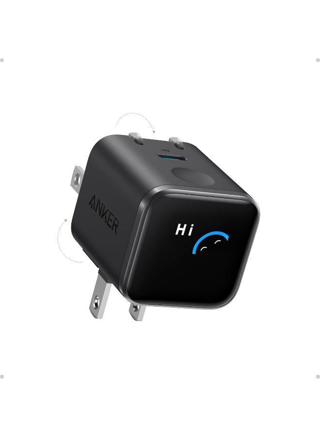 شاحن أنكر نانو 45 واط من نيتريد الغاليوم مع شاشة، شاحن نوع C سريع الشحن، نظام تحكم ذكي في درجة الحرارة، قابس قابل للطي لهاتف سامسونج جالاكسي S26 ألترا/S25، آيفون 17/16، ماك بوك - أسود - Image 1