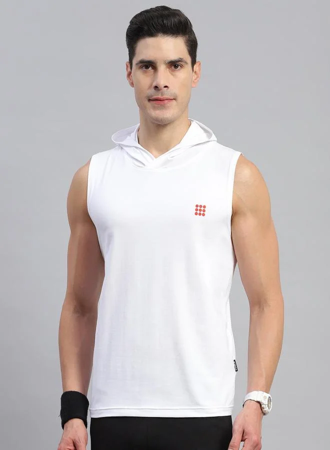 Rock.it Men White Hooded Sleeveless TShirt Regular Fit by Styli