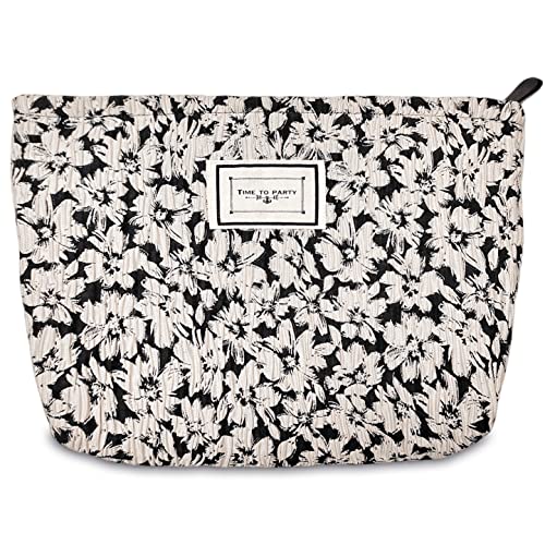 STARDW Aesthetic Floral Makeup Bag Cute Small Cosmetic Bags for Women Girls, Travel Toiletry Bag Large Capacity Zipper Makeup Pouch, Purse Organizer Pouches (White Flowers) - Image 1