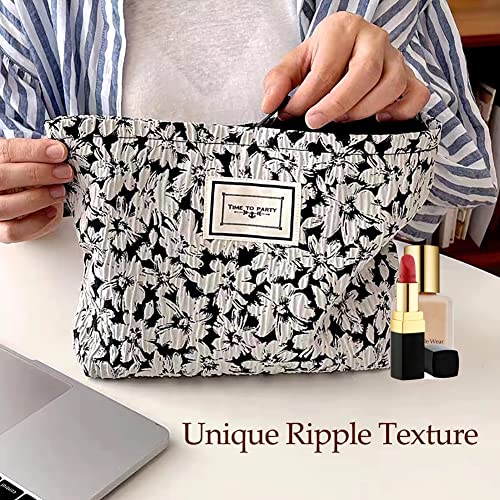 STARDW Aesthetic Floral Makeup Bag Cute Small Cosmetic Bags for Women Girls, Travel Toiletry Bag Large Capacity Zipper Makeup Pouch, Purse Organizer Pouches (White Flowers) - Image 2