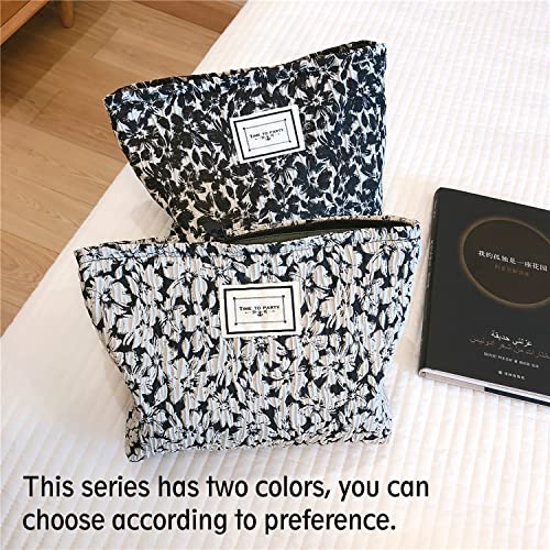 STARDW Aesthetic Floral Makeup Bag Cute Small Cosmetic Bags for Women Girls, Travel Toiletry Bag Large Capacity Zipper Makeup Pouch, Purse Organizer Pouches (White Flowers) - Image 3