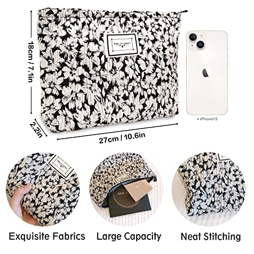 STARDW Aesthetic Floral Makeup Bag Cute Small Cosmetic Bags for Women Girls, Travel Toiletry Bag Large Capacity Zipper Makeup Pouch, Purse Organizer Pouches (White Flowers) - Image 5