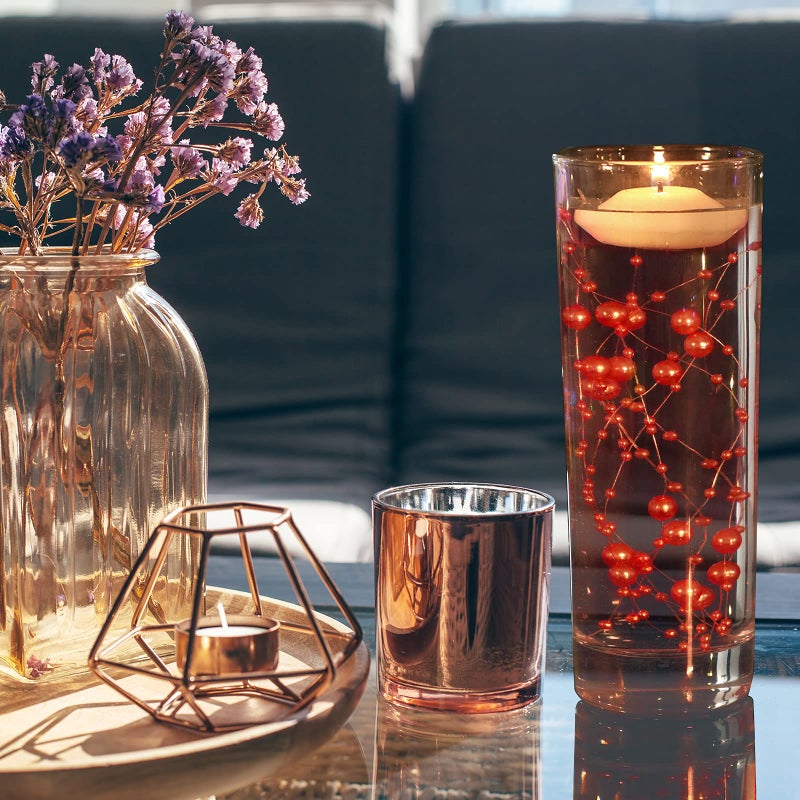 Nuanchu 50 Pieces Artificial Pearl String for Floating Candles 6 Inch Pearl String Vase Fillers Floating Candles Centerpiece for Valentine Gift Holidays Wedding Dinning Table Party Decor(Red) - Image 4
