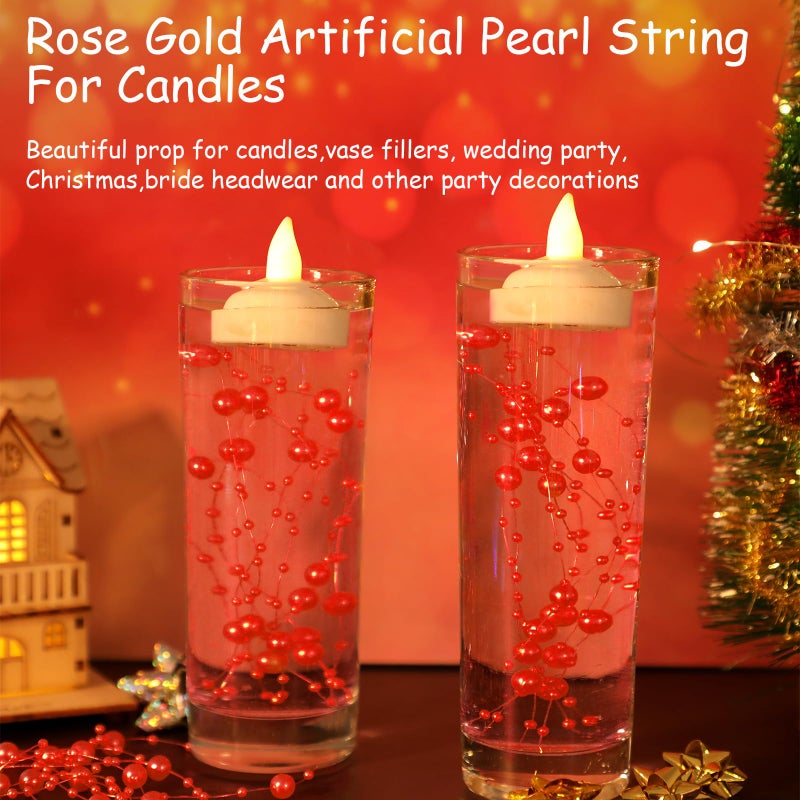 Nuanchu 50 Pieces Artificial Pearl String for Floating Candles 6 Inch Pearl String Vase Fillers Floating Candles Centerpiece for Valentine Gift Holidays Wedding Dinning Table Party Decor(Red) - Image 3