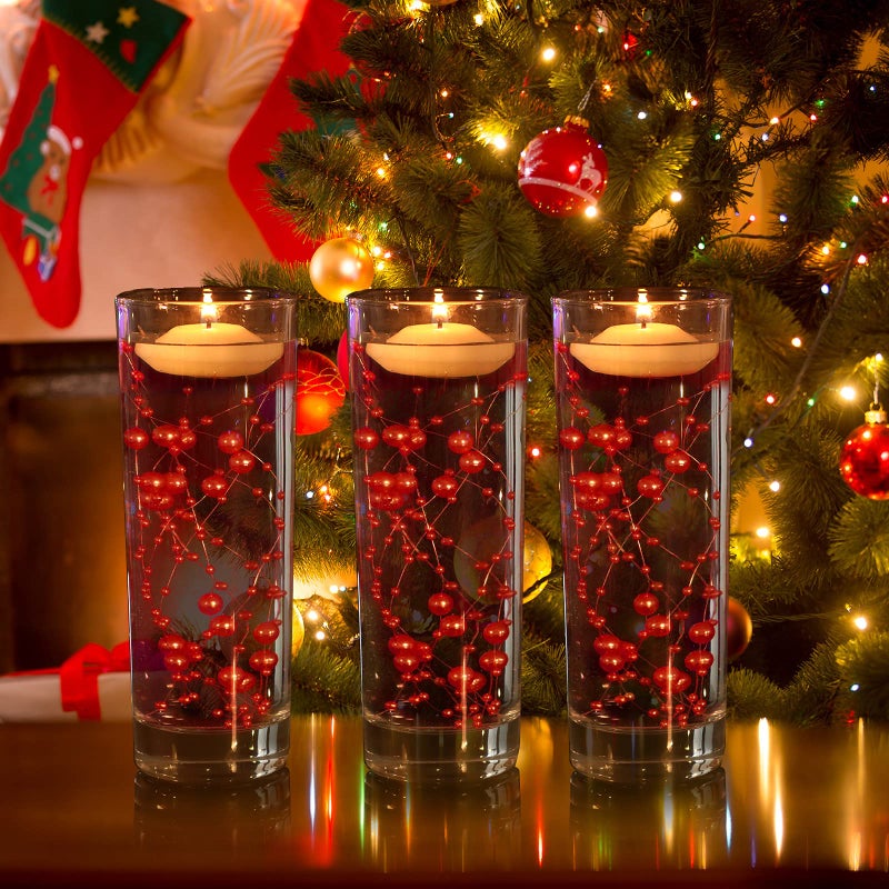 Nuanchu 50 Pieces Artificial Pearl String for Floating Candles 6 Inch Pearl String Vase Fillers Floating Candles Centerpiece for Valentine Gift Holidays Wedding Dinning Table Party Decor(Red) - Image 5