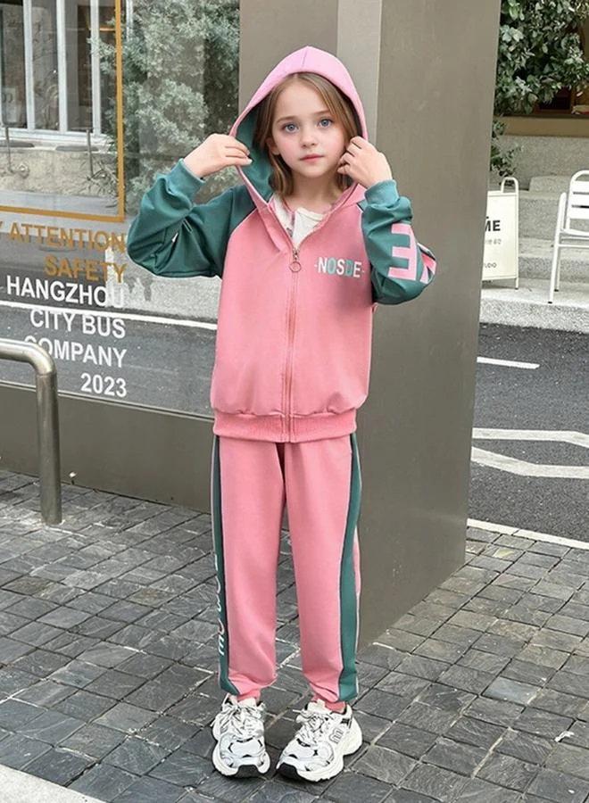 Take Two Take Two Girls Pink Color Block Hooded Jacket and Joggers Set