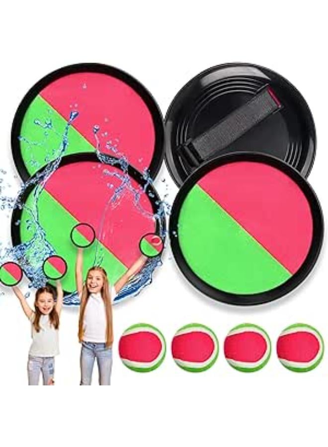 Racket Ball Catch Set, Toss and Ball Catch, with 4 Paddles and 4 Throwing Balls, Kids Catch Ball Game for Backyard, Outdoor, Garden, for Children 3-12 Years Old 