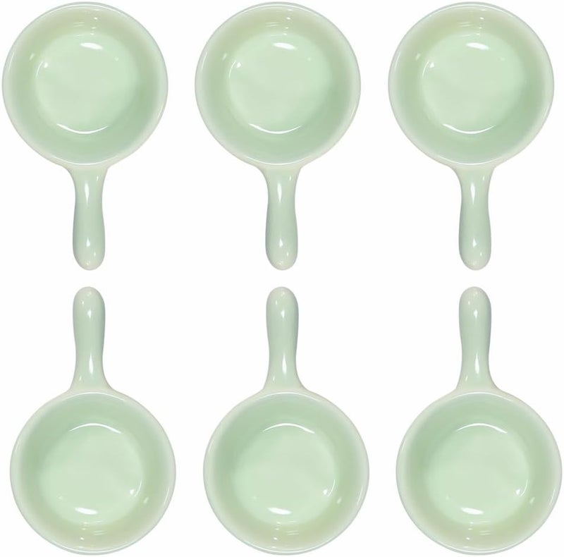 Lotatheta 6 pcs Porcelain Soy Sauce Snack Cream Salad Dessert Candy Sugar Dish Light Green Ceramic Dip Dipping Bowls Plate 101 oz wHandle for Dinner Baking BBQ Cooking - Image 1