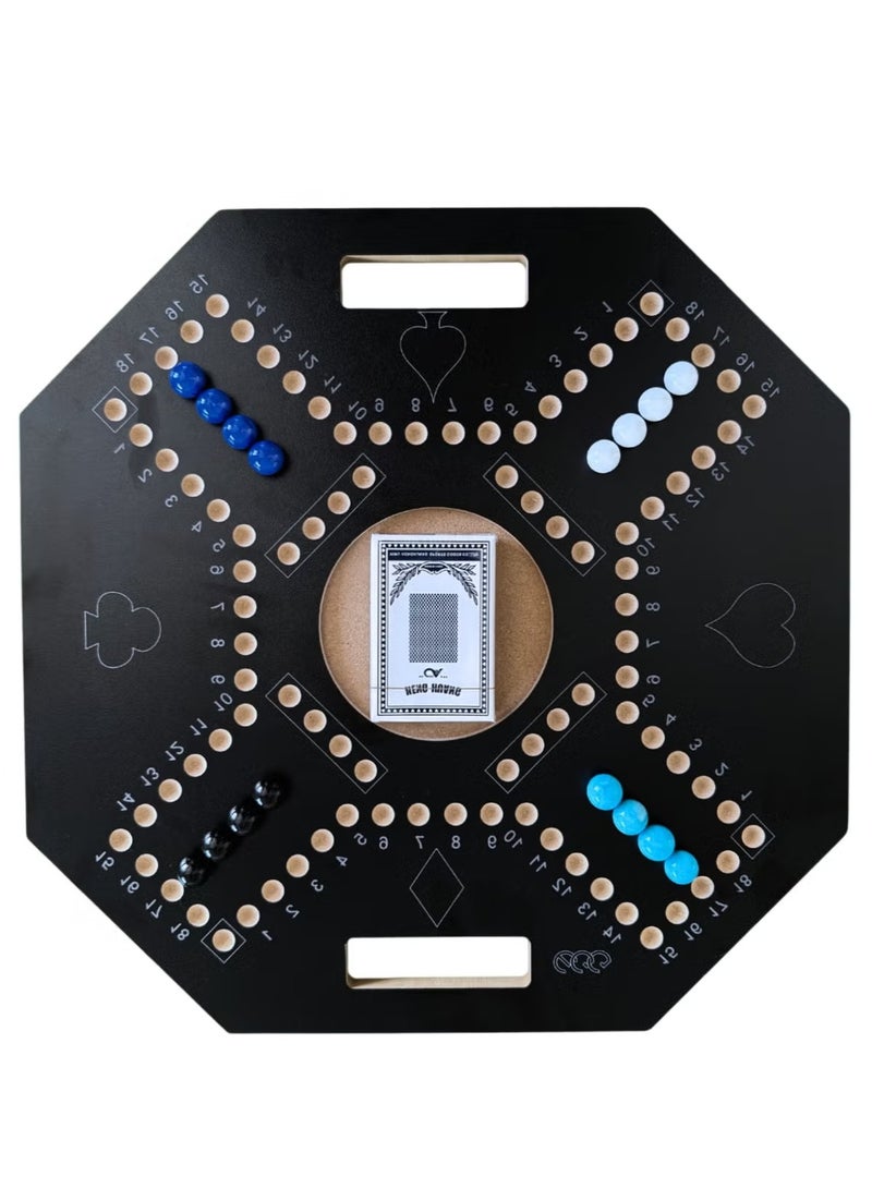 فيتنس ورلد لعبة جاكارو خشبية سوداء مع حقيبة حمل قوية للتخطيط الاستراتيجي، لعبة جاكارو خشبية لأربعة لاعبين مع كرات زجاجية وبطاقات، لعبة جاكارو خشبية 40×40 سم - Image 1