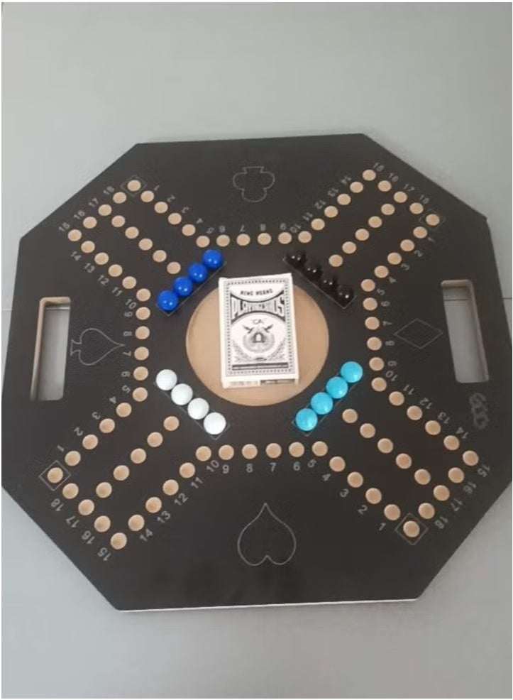 فيتنس ورلد لعبة جاكارو خشبية سوداء مع حقيبة حمل قوية للتخطيط الاستراتيجي، لعبة جاكارو خشبية لأربعة لاعبين مع كرات زجاجية وبطاقات، لعبة جاكارو خشبية 40×40 سم - Image 2