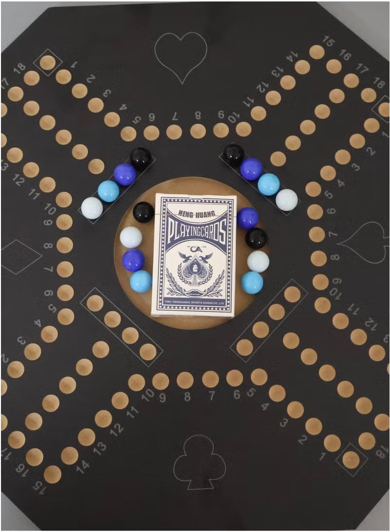 فيتنس ورلد لعبة جاكارو خشبية سوداء مع حقيبة حمل قوية للتخطيط الاستراتيجي، لعبة جاكارو خشبية لأربعة لاعبين مع كرات زجاجية وبطاقات، لعبة جاكارو خشبية 40×40 سم - Image 3