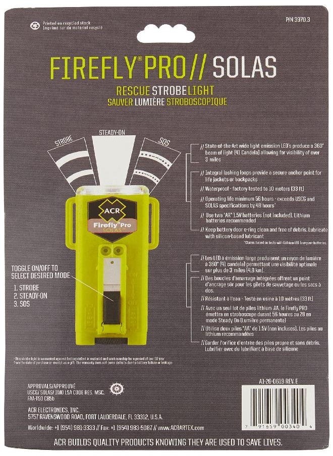 3970.3 Firefly Pro Solas Manually Operated Rescue Strobe Light, Carded