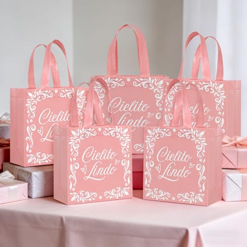 Stuffygreenus 50 Pcs Cielito Lindo Party Favor Bags Reusable Pink Mexican Gift Bags Non Woven Platos De Barro Mexicanos Candy Bag Cinco De Mayo Goodie Bags with Handles for Fiesta Mexican Baby Shower Party Favors - Image 2