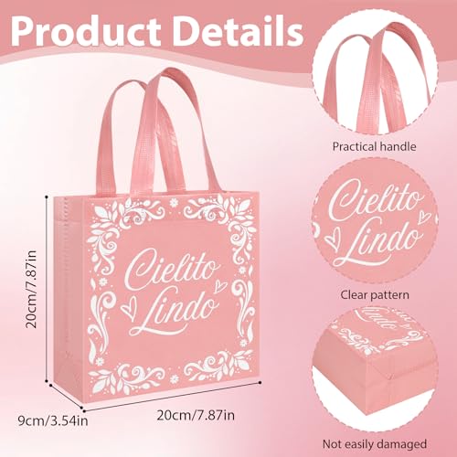 Stuffygreenus 50 Pcs Cielito Lindo Party Favor Bags Reusable Pink Mexican Gift Bags Non Woven Platos De Barro Mexicanos Candy Bag Cinco De Mayo Goodie Bags with Handles for Fiesta Mexican Baby Shower Party Favors - Image 3