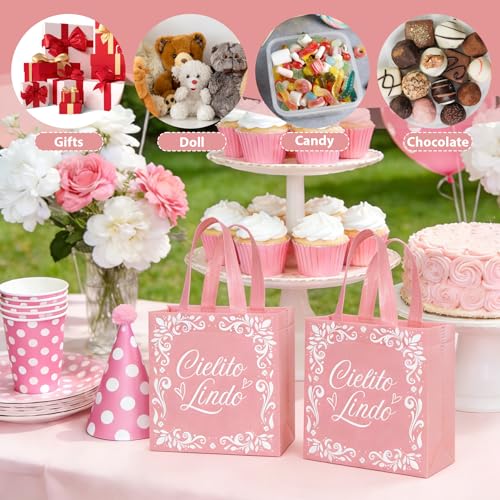 Stuffygreenus 50 Pcs Cielito Lindo Party Favor Bags Reusable Pink Mexican Gift Bags Non Woven Platos De Barro Mexicanos Candy Bag Cinco De Mayo Goodie Bags with Handles for Fiesta Mexican Baby Shower Party Favors - Image 5