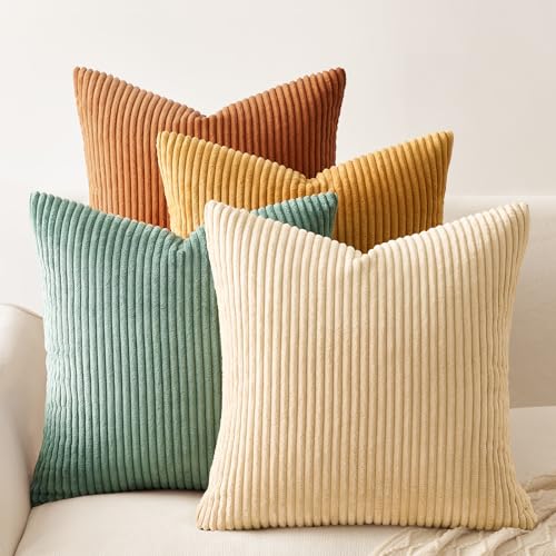 Topfinel 26x26 inch 4 Pack Decorative Throw Pillow CoversSoft Velvet Modern DoubleSided Designs Mix and Match for Home Fall Decor Cushion Covers Set of 4 OrangeTeal - Image 1