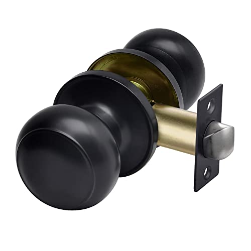 CML Hardware Matte Black Passage Door Knob, Interior Door Lock for Hallway Closet, No Locking, Keyless Round Ball Handle - Image 1