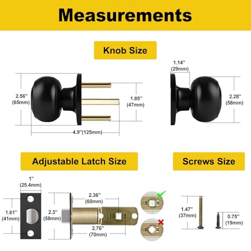 CML Hardware Matte Black Passage Door Knob, Interior Door Lock for Hallway Closet, No Locking, Keyless Round Ball Handle - Image 5