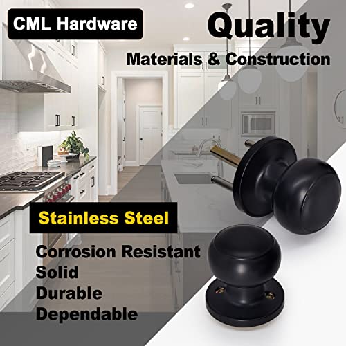 CML Hardware Matte Black Passage Door Knob, Interior Door Lock for Hallway Closet, No Locking, Keyless Round Ball Handle - Image 2