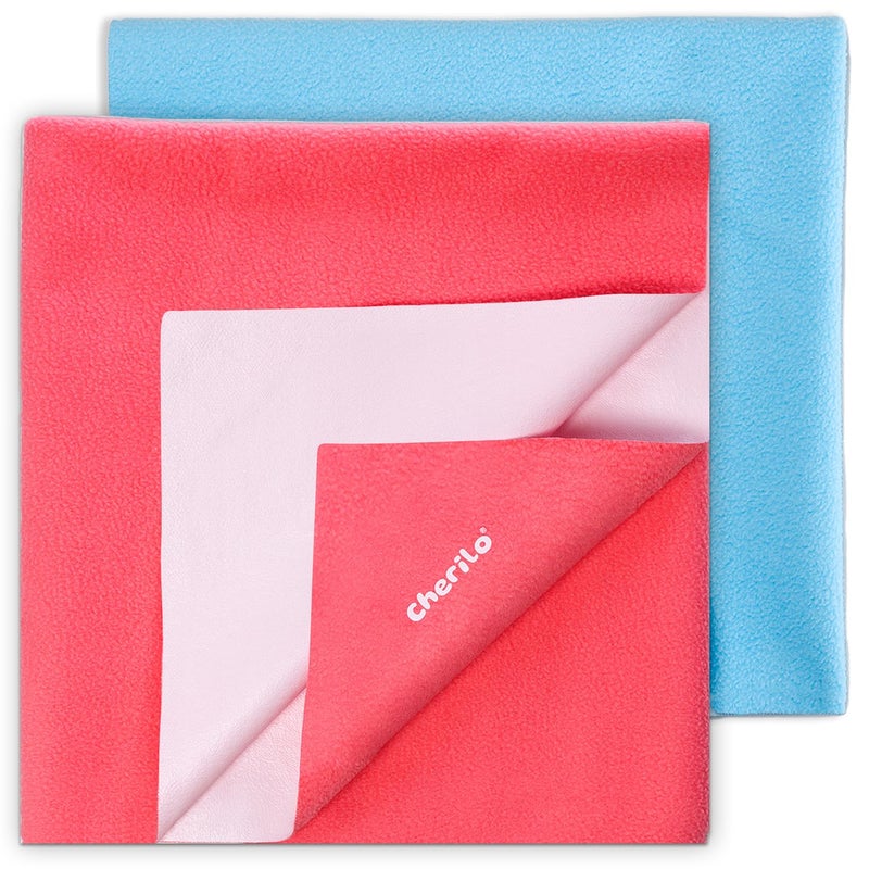 Cherilo Waterproof Quickdry Baby Dry Sheet Combo Pack Medium Salmon Rose Sky Blue - Image 1