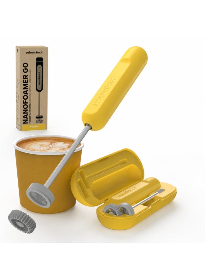 صبمينيمال جهاز NanoFoamer GO القابل لإعادة الشحن لرغوة الحليب، أصفر Pollen، جهاز محمول عبر USB-C لتحضير الميكروفوم لفن اللاتيه والكابتشينو والفلات وايت والقهوة - Image 3