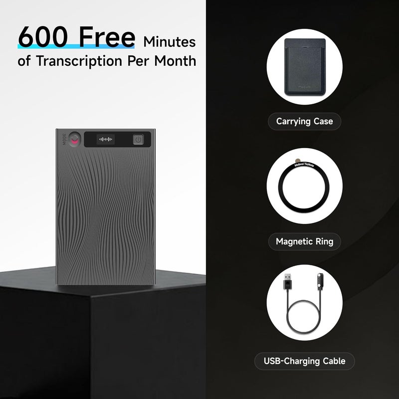 Mobvoi TicNote AI Voice Recorder, AI Transcription & Summary, 64GB | with Case, APP Control, 120+ Languages, Dual-Mode Recording, Voiceprint Identification, AI Shadow, 600 Minutes Free/Month - Image 3