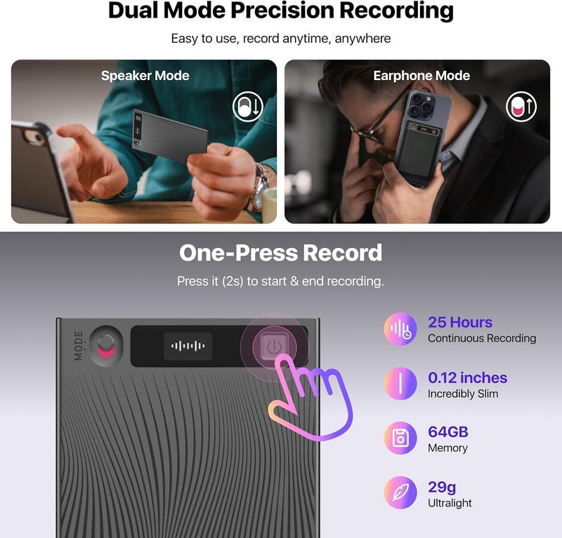 Mobvoi TicNote AI Voice Recorder, AI Transcription & Summary, 64GB | with Case, APP Control, 120+ Languages, Dual-Mode Recording, Voiceprint Identification, AI Shadow, 600 Minutes Free/Month - Image 1