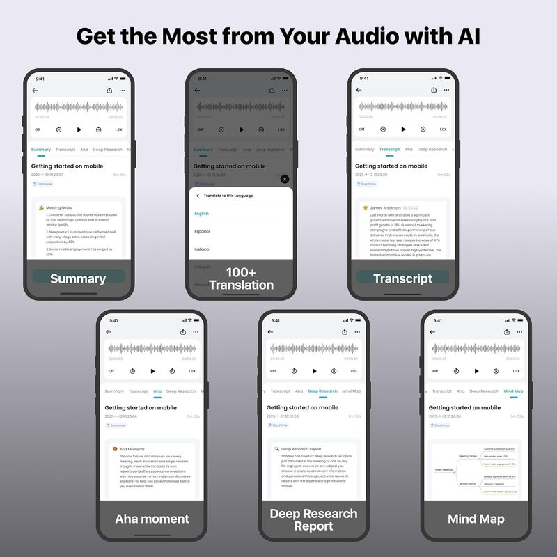 Mobvoi TicNote AI Voice Recorder, AI Transcription & Summary, 64GB | with Case, APP Control, 120+ Languages, Dual-Mode Recording, Voiceprint Identification, AI Shadow, 600 Minutes Free/Month - Image 2