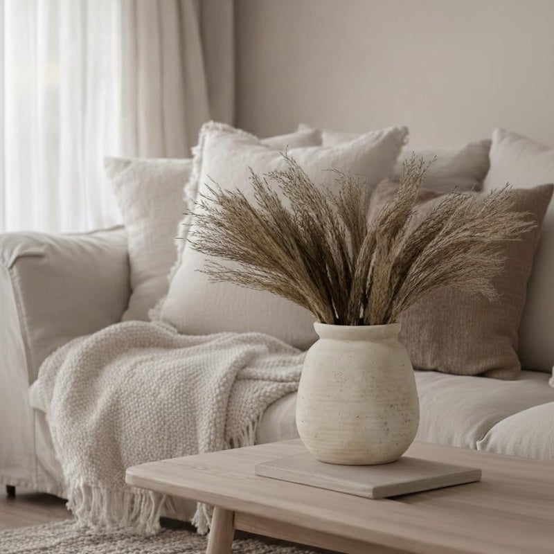 SIDUCAL Ceramic Rustic Farmhouse Vase | 7.3 Inch Pottery Decorative Flower for Home Decor | Sand Glaze Finish Boho Vase for Table, Living Room, Bathroom Decoration, Shelf Decor, Mantel, White - Image 4