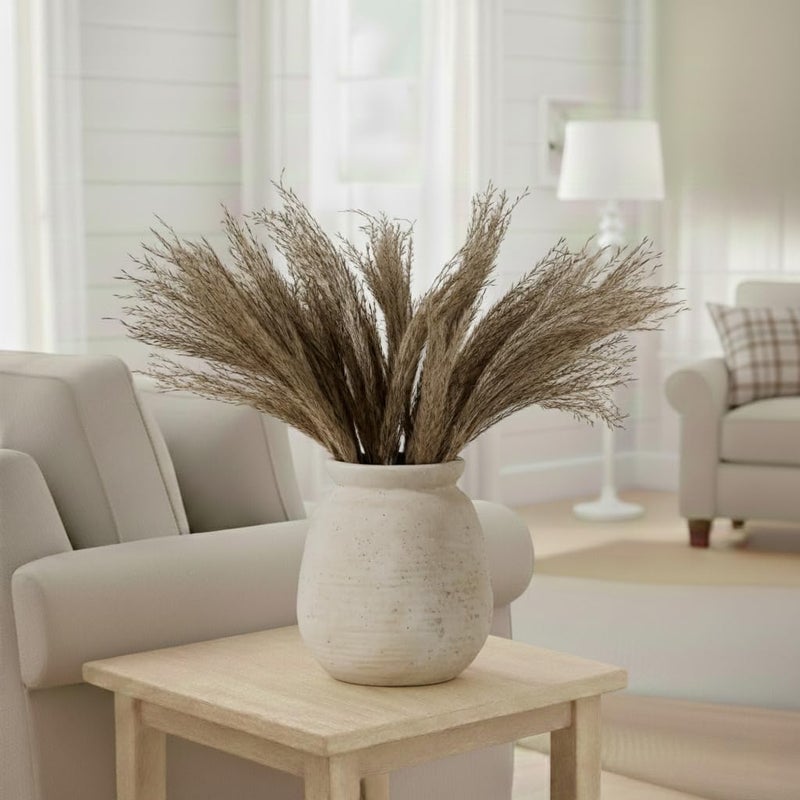 SIDUCAL Ceramic Rustic Farmhouse Vase | 7.3 Inch Pottery Decorative Flower for Home Decor | Sand Glaze Finish Boho Vase for Table, Living Room, Bathroom Decoration, Shelf Decor, Mantel, White - Image 5
