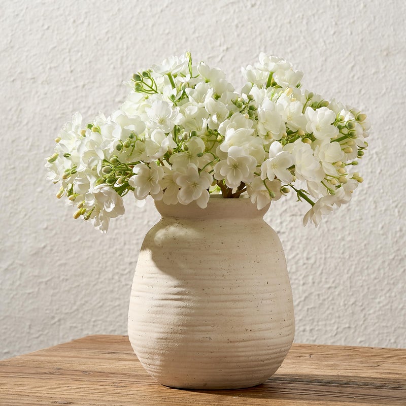 SIDUCAL Ceramic Rustic Farmhouse Vase | 7.3 Inch Pottery Decorative Flower for Home Decor | Sand Glaze Finish Boho Vase for Table, Living Room, Bathroom Decoration, Shelf Decor, Mantel, White - Image 1